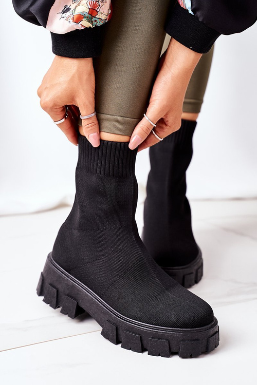 Elastic Fabric Boots On The Platform Black Inspiration
