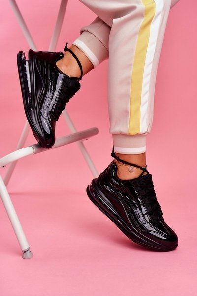 Sportowe Damskie Buty Sneakersy Lakierowane Czarne Meff
