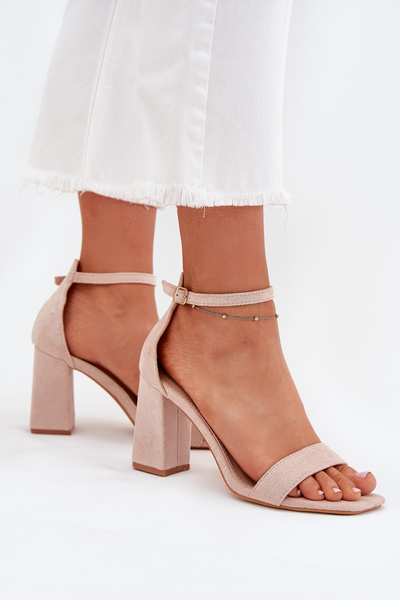 Womens sandals on heel made of eco suede beige Elirae