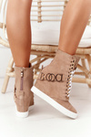 Damskie Zamszowe Sneakersy BOOCI Złote Litery Jasny Camel