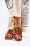 Women's Platform Slippers With Buckle And Studs Camel Nusithia