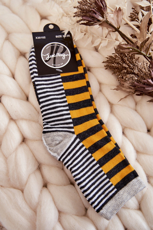 Women's classic socks with stripes and stripes Yellow