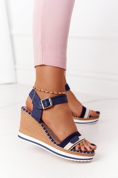 Wedge Sandals In Sailor Style Navy Blue Tropical