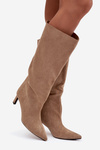 Women's eco suede slip-on boots with heel beige Phelin