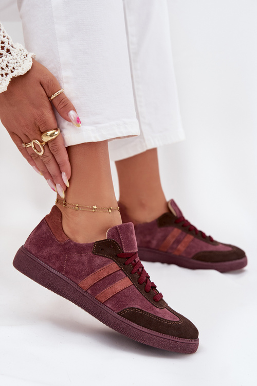 Zazoo N1068 Suede Low Women's Sneakers Burgundy