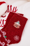 Kids Christmas Socks With Bear Alpaca Wool Red