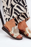 Ladies Wedge Sandals Eco Leather With Decoration Gold Sarela