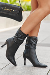 Women's ankle boots with heel with ruched upper zipper black Ulisse