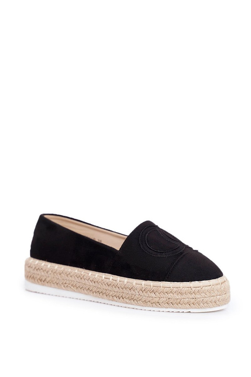 Espadryle Damskie Gruba Podeszwa Lniane Czarne Febi