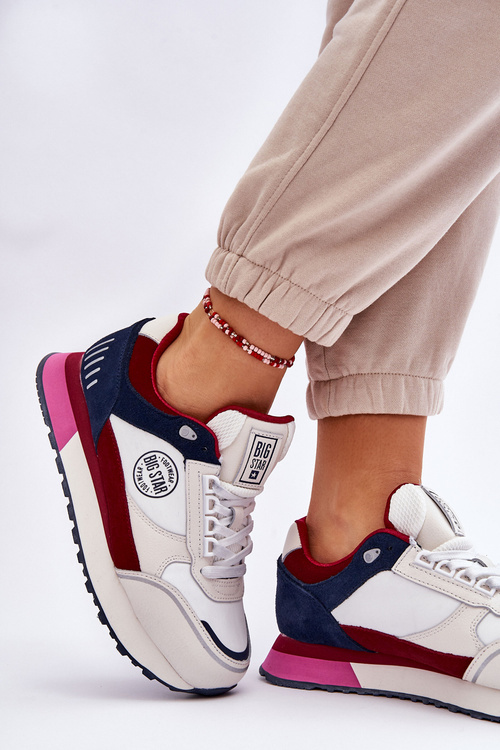 Sneakersy Skóra Memory Foam System Biało-Czerwone Big Star LL274369