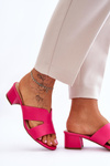Classic Low Heel Leather Sandals Fuchsia Miley