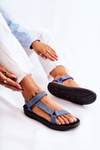 Classic Women's Sandals With Velcro Blue Kalla