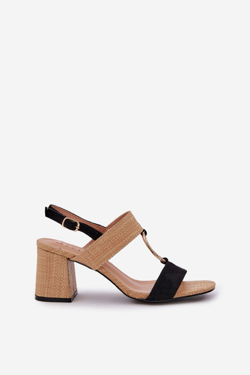 Block Heel Sandals Black-Beige Afleeria