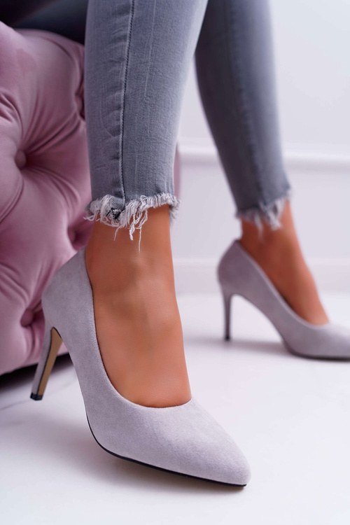 Women's Suede Pointed Heels Grey Kiss Me
