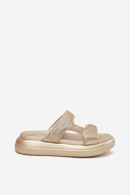 Klapki Damskie Na Platformie Ze Zdobieniem Złote Jestella 78-151