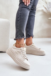 Sneakersy Z Sercami Na Platformie Eko Zamszowe Damskie Beżowe Avirorae