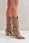 Cut-Out Cowboy Ankle Boots On Heel Dark Beige Salive
