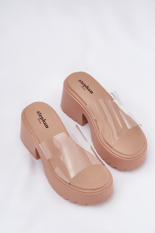 Transparent Women's Slippers On Platform And Chunky Heel Beige Rizana