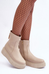 Women's Leather Platform Boots Beige Jenefer