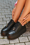 Women's Black Leather Platform Sneakers by Vinceza 66700