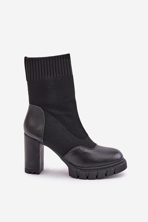 Damskie Botki Ze Skarpetą Na Słupku Czarne Atansa