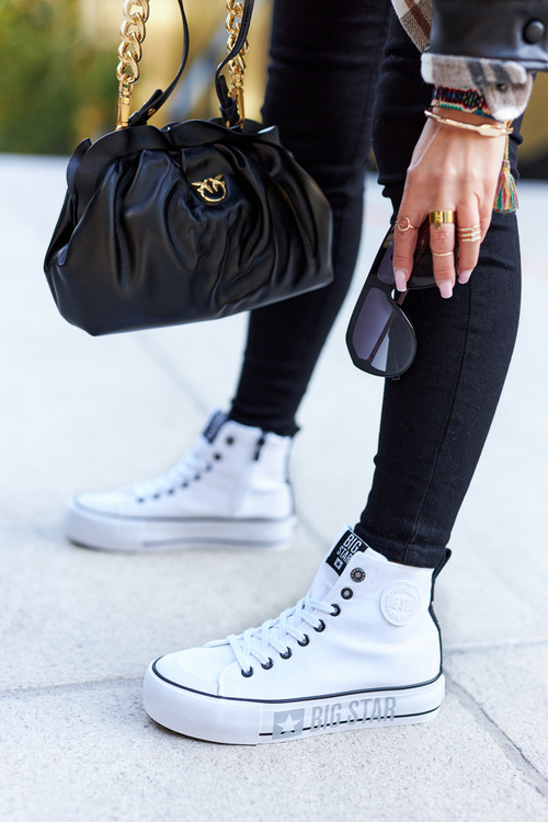 Trampki Wysokie Platforma Suwak Big Star Białe II274014