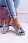 Women's Leather Suede Fringed Moccasins Grey Batist