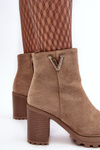 Women's Suede Boots On Heel With Decoration Beige Strong