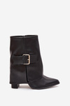 Insulated ankle boots on a heel with a rolled top and gold buckle black Ylenara