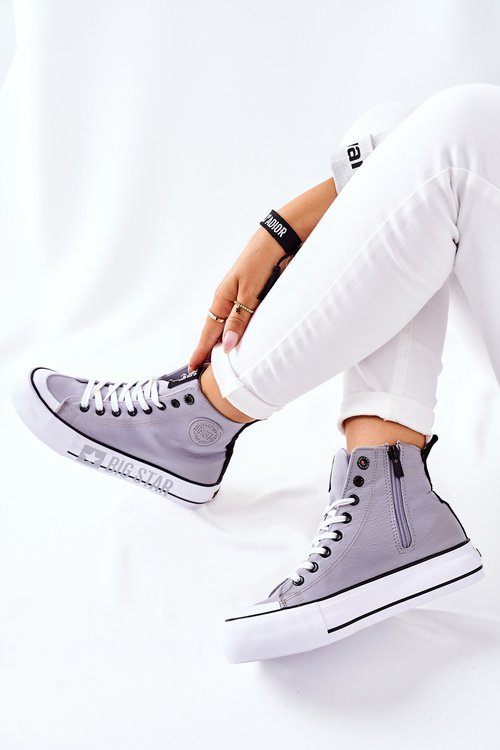 Trampki Wysokie Platforma Suwak Big Star Szare II274016