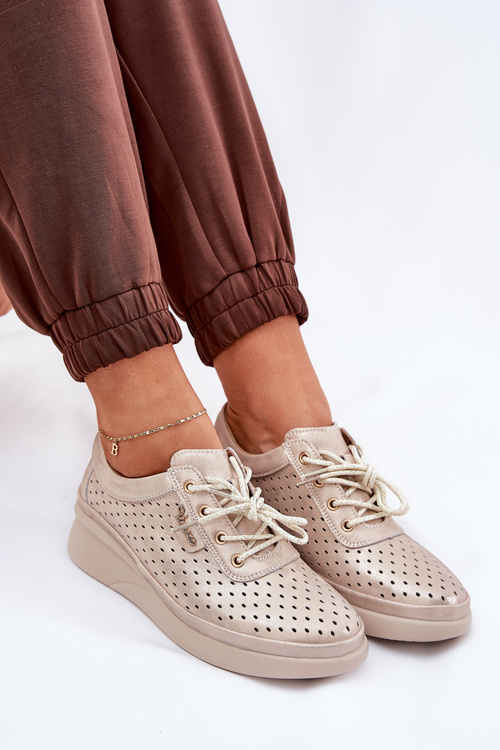 Sportowe Buty Trampki Damskie Skóra Naturalna Złote Brumia 7890