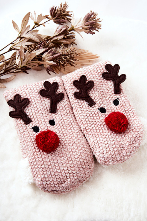 Świąteczne Skarpetki Długie Renifer Jasnoróżowe