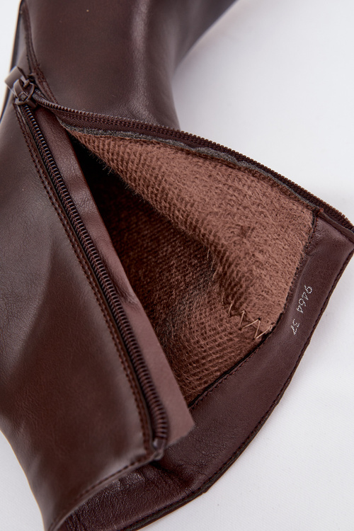 Damskie Botki Eko Skórzane Ocieplane Na Szpilce Czekoladowe Nolisse