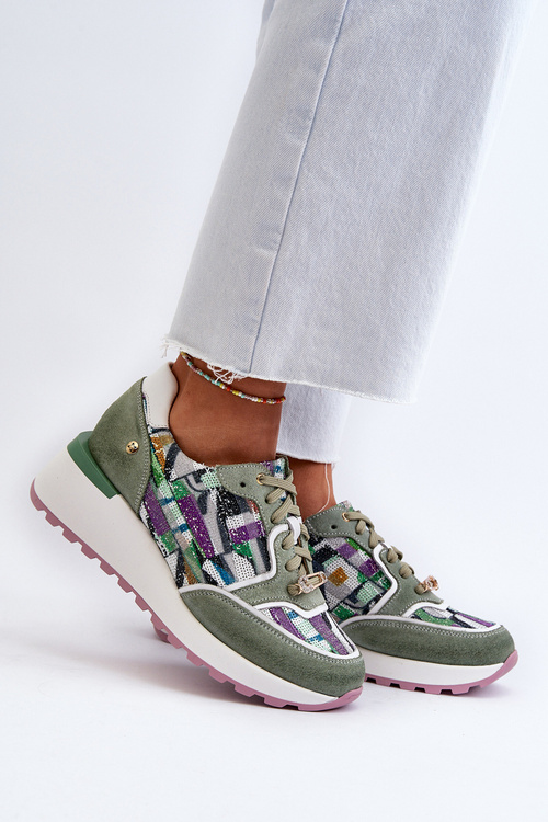 Sneakersy Skóra Naturalna Damskie Platforma Seledynowe Maciejka 06390-09