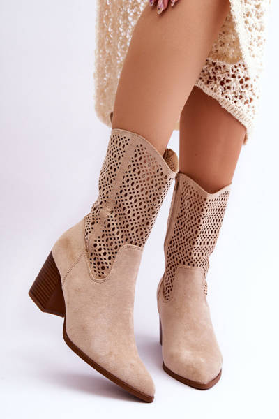 Women's Tall Suede Cowboy Boots Beige Turner