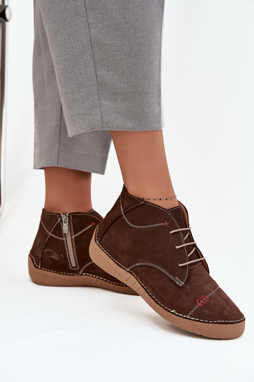 Damskie Półbuty Skóra Zamek Przeszycia Brązowe Artiker 57C2117