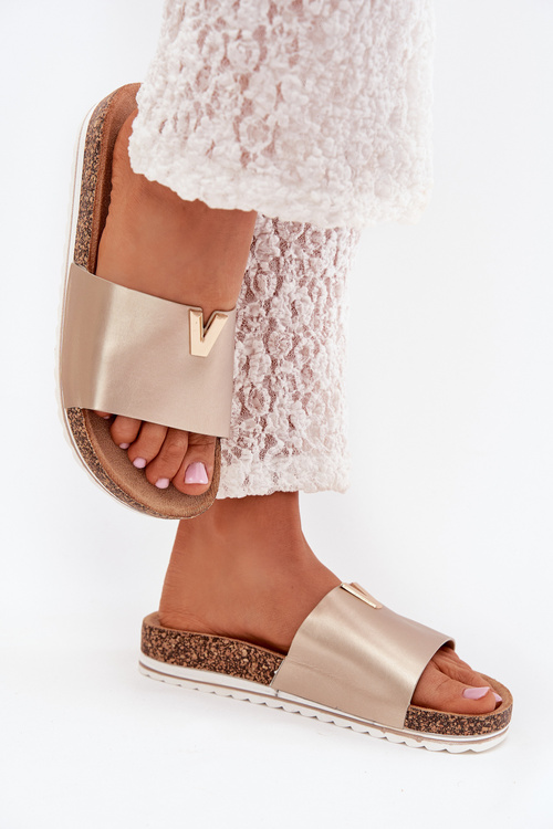Women's Cork Platform Slippers With Decorative Detail Gold Vessira