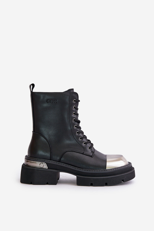 Insulated Women's Boots Made of Natural Leather Black Goe OO2N4119