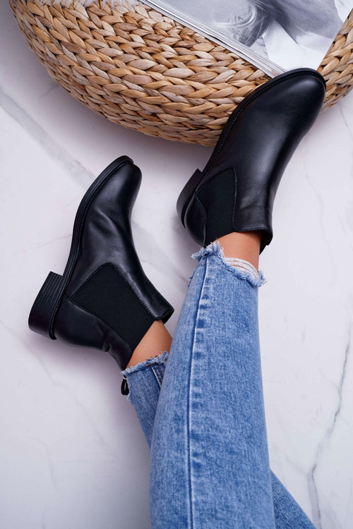 Women's Boots Flat Heel Leather Black Barski W1901