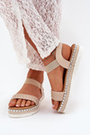 Ladies Sandals With Braiding On Decorated Platform Beige Velara