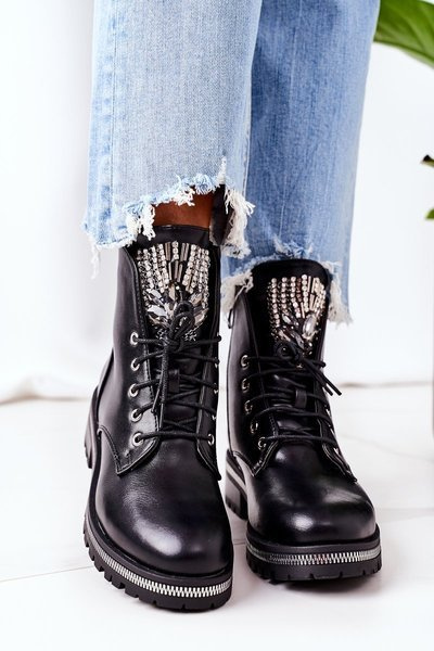 Insulated Boots With Cubic Zirconia Black Attention