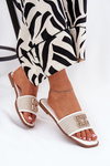 Elegant women's sandals with decoration on flat heel white Lovehia