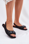 Ladies Flat Sandals With Crystals Black S.Barski KV51-079