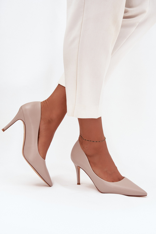 Women's high heels made of eco leather beige Sivana
