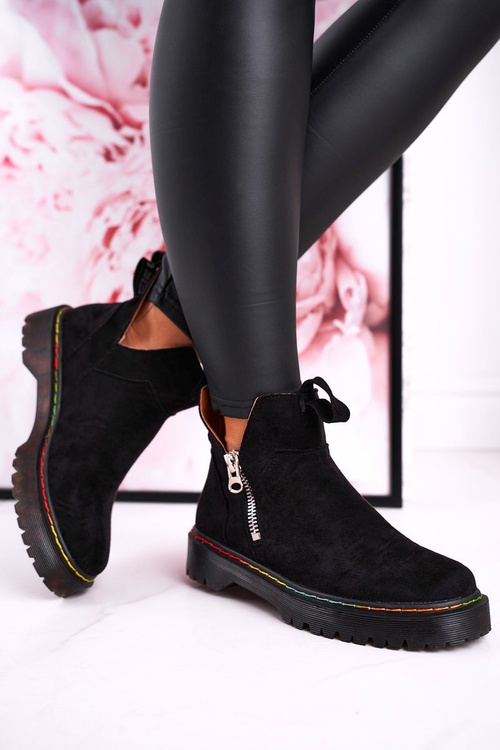 Women's Chelsea Boots With Colorful Stitching Suede Black Addison