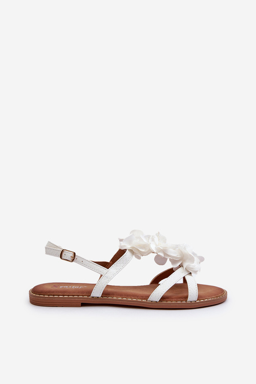 Damskie Sandały Płaskie Ozdobione Kwiatkami Białe Abidina