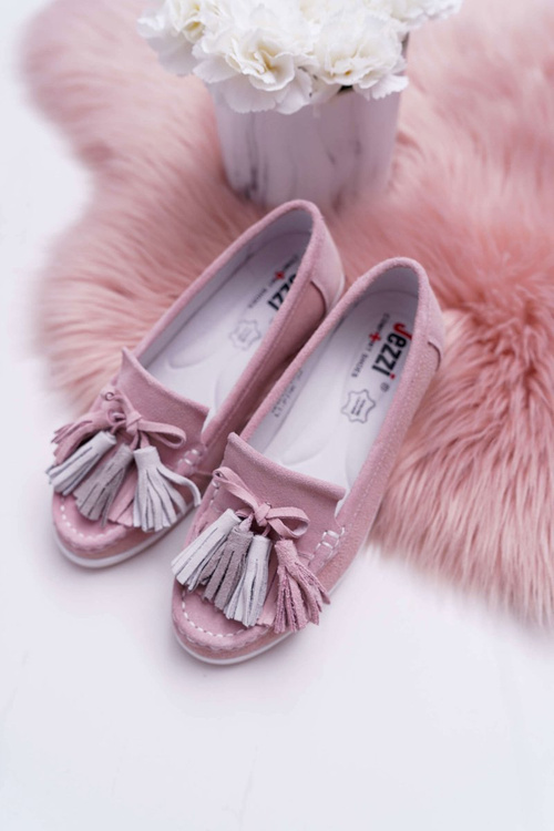 Women's Leather Suede Moccasins With Tassels Pink Batist