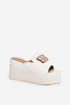 Platform And Wedge Sandals With Decoration White Tanonea