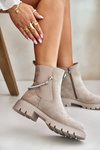 Warm Ankle Boots With Zipper And Decorative Strap Beige Labenne