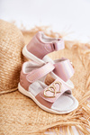 Leather Children's Sandals With Velcro Pink Catia